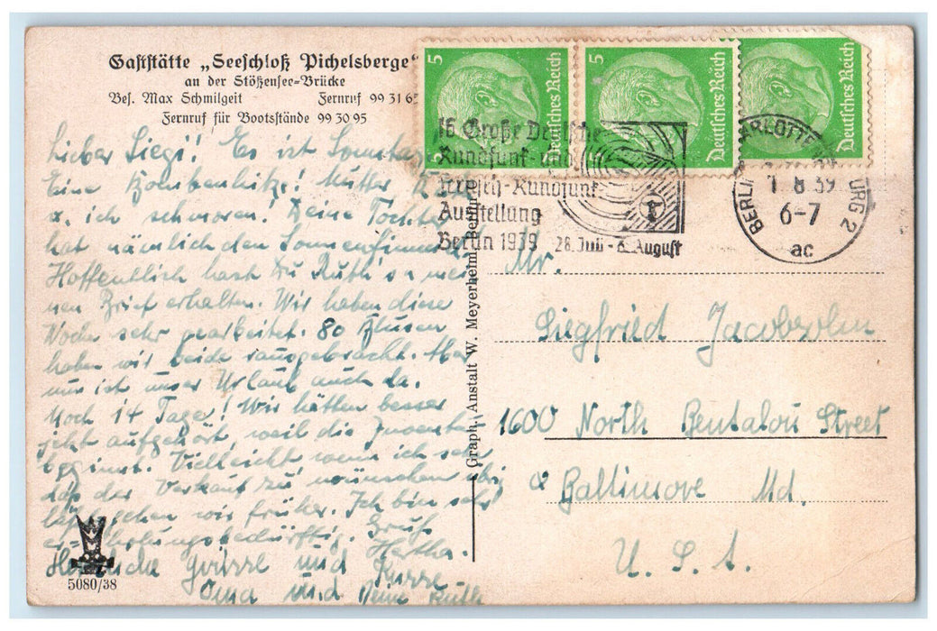 1939 Partial View Of The Garden Seeschloss Pichelsberge Berlin Germany Postcard