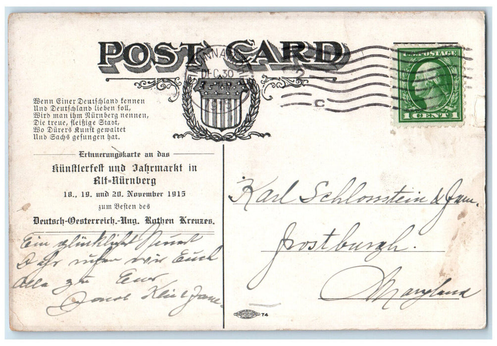 1915 The Artists Festival and Annual Market Nuremberg Germany Antique Postcard
