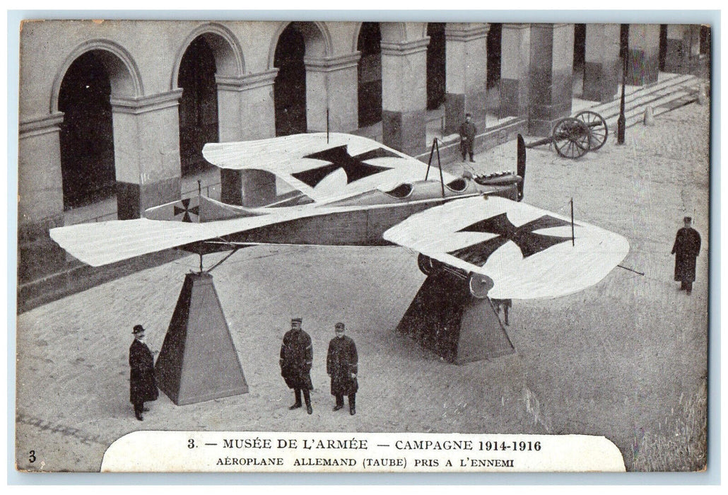 1916 Aeroplane Allemand (Taube) Musee De L'Armee Campagne Paris France Postcard