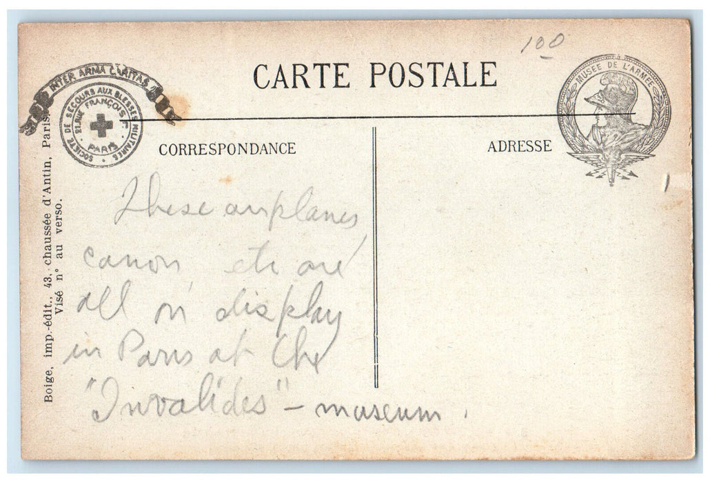 1916 Aeroplane Allemand (Taube) Musee De L'Armee Campagne Paris France Postcard