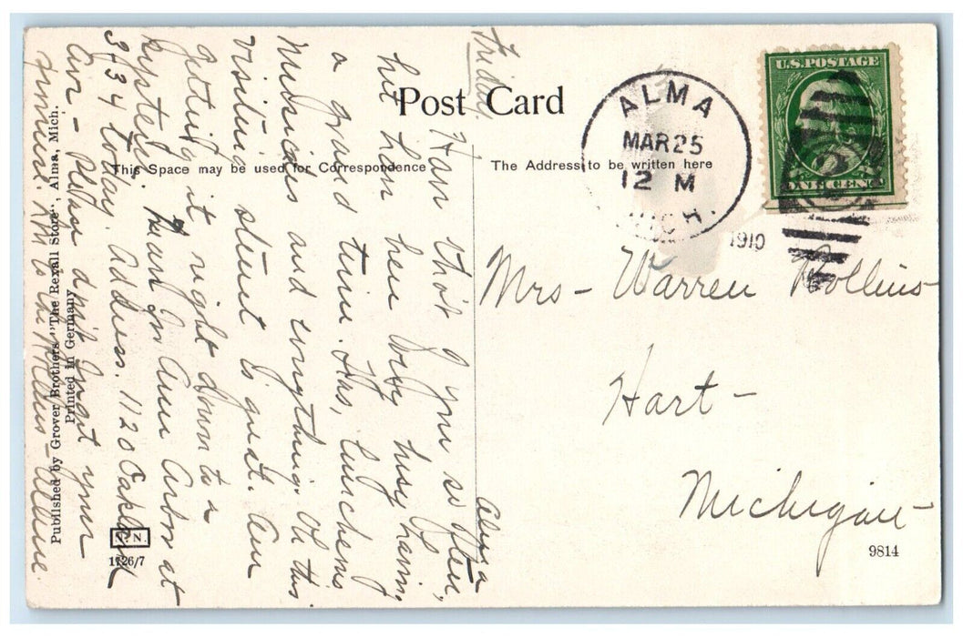 1910 Wright Hall Alma College Building Campus Alma Michigan MI Antique Postcard