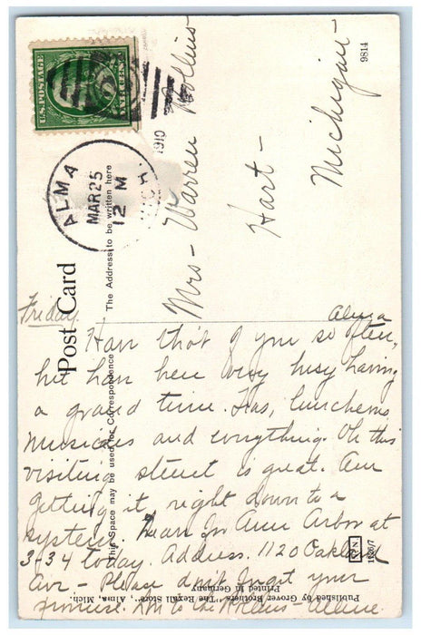 1910 Wright Hall Alma College Building Campus Alma Michigan MI Antique Postcard