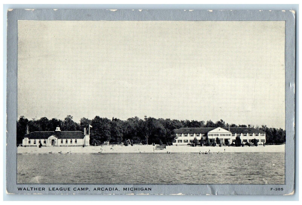 1938 View Of Walther League Camp Arcadia Michigan MI, Beach Scene Postcard