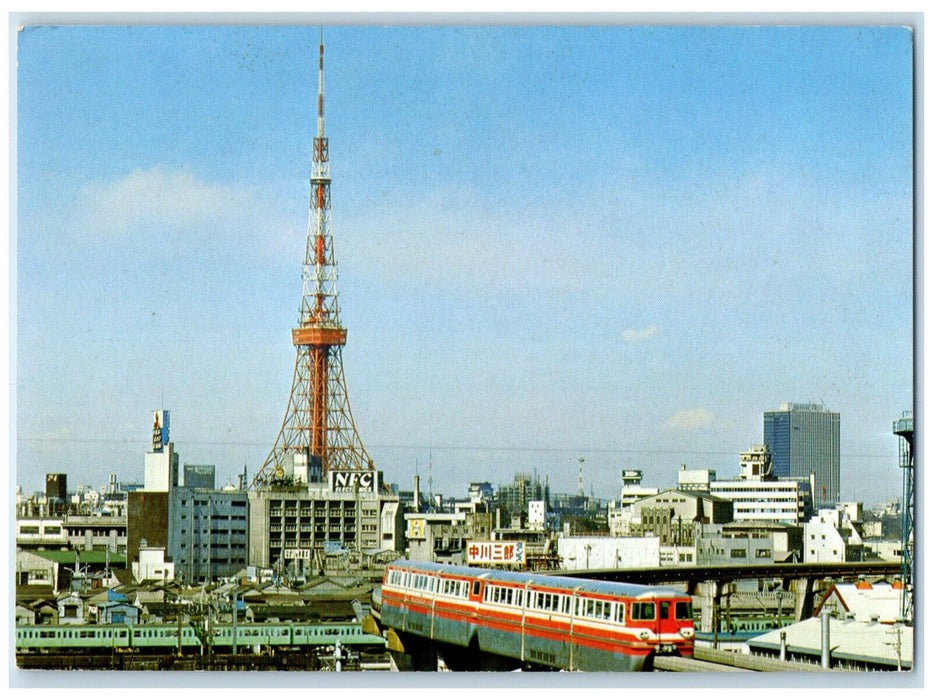 c1960s Train Locomotive Tokyo Tower and Tokyo Monorail Japan Unposted Postcard