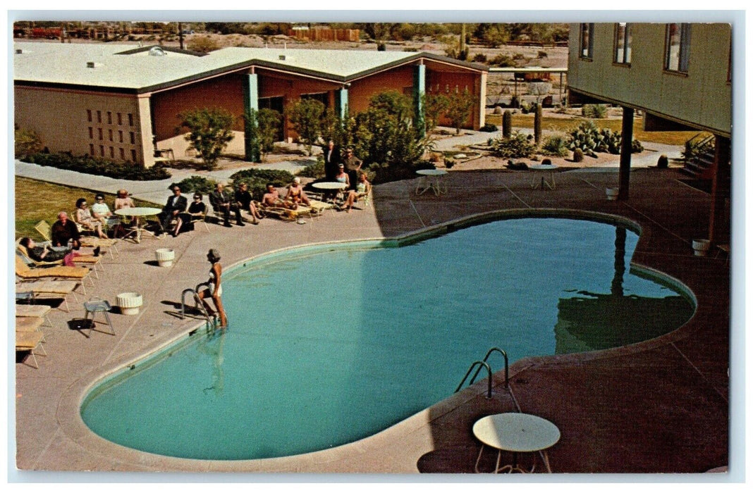 c1960 Swimming Pool Superstition Inn Apache Junction Arizona AZ Petley Postcard