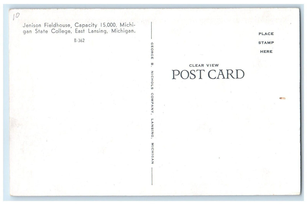 1940 Jenison Fieldhouse Michigan State College East Lansing Michigan Mi Postcard
