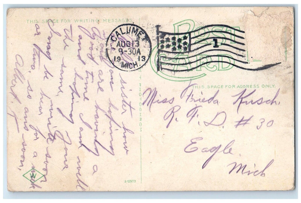 1913 Calumet Hecla Public Library Armory Exterior Calumet Michigan MI Postcard