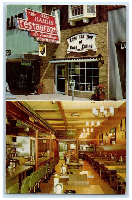 The Old Hamlin Restaurant Dining Room Interior Ludington MI Dual View Postcard