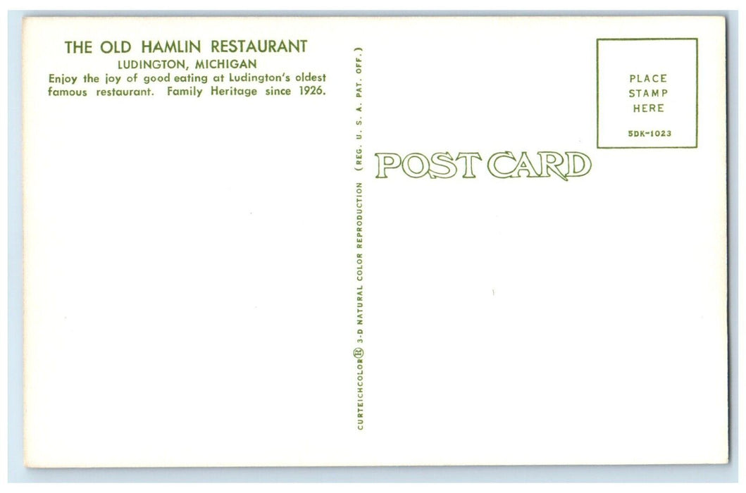The Old Hamlin Restaurant Dining Room Interior Ludington MI Dual View Postcard