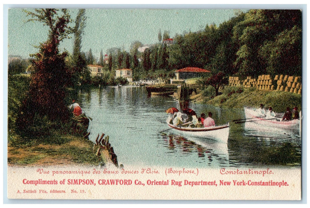 c1905 Panoramic View of Water (Bosphore) Rug Advertising Constantinople Postcard