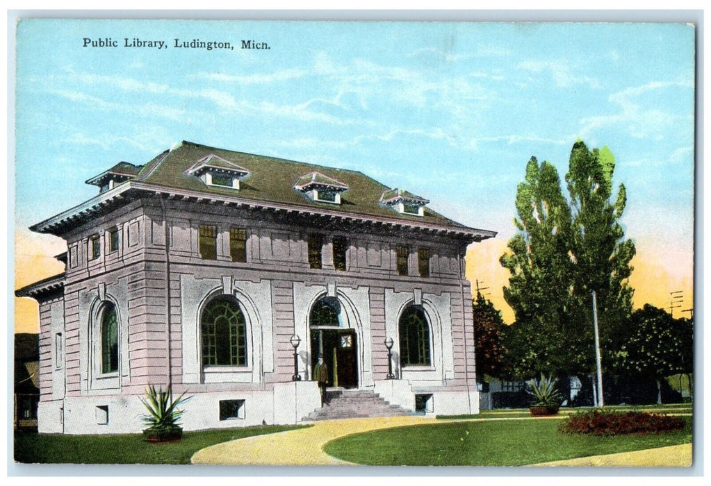 View Of Public Library Building Ludington Michigan MI Unposted Postcard
