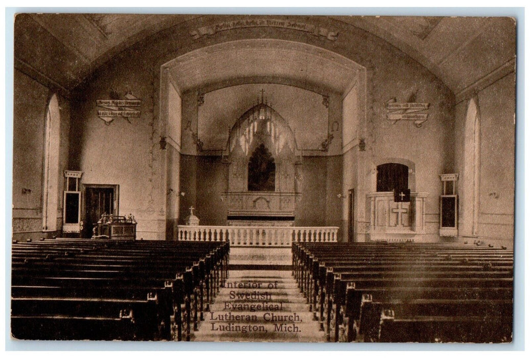 c1910's Interior Of Swedish Evangelical Lutheran Church Ludington MI Postcard