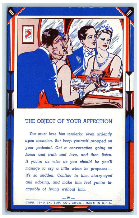 c1950's Sweet Couple Mirror The Object Of Your Affection Exhibit Arcade Card