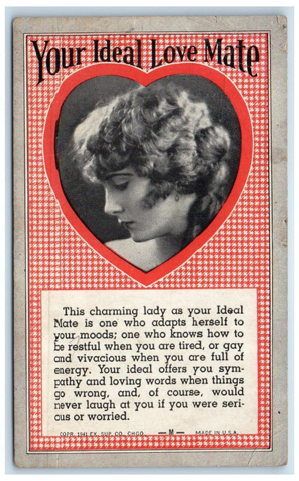 Woman Curly Hair Heart Your Ideal Love Mate Exhibit Fortune Teller Arcade Card