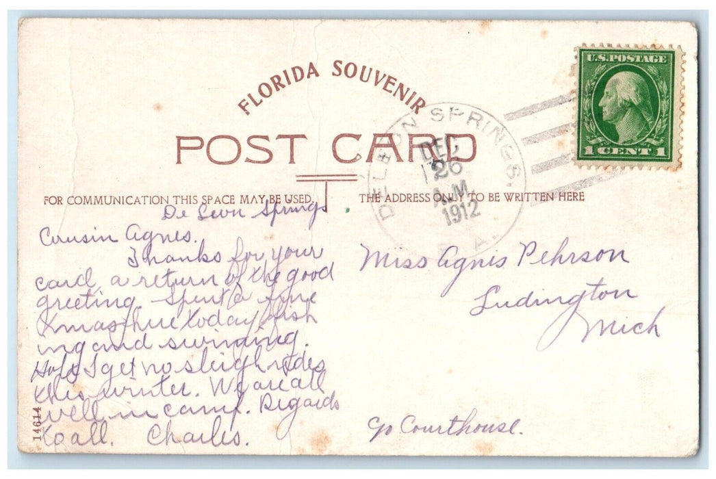 1912 Greetings From Florida, The Box Of Grapefruit De Leon Springs FL Postcard