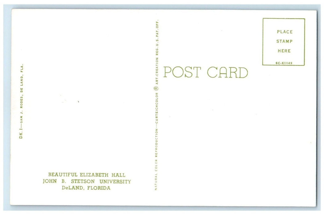Elizabeth Hall John B. Stetson University Building Car DeLand FL Postcard