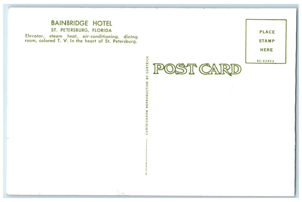 c1950's Bainbridge Hotel Cars Roadside St. Petersburg Florida FL Postcard