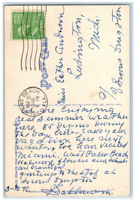 1948 Lauderdale Beach Hotel Ocean Front Fort Lauderdale Florida FL Postcard