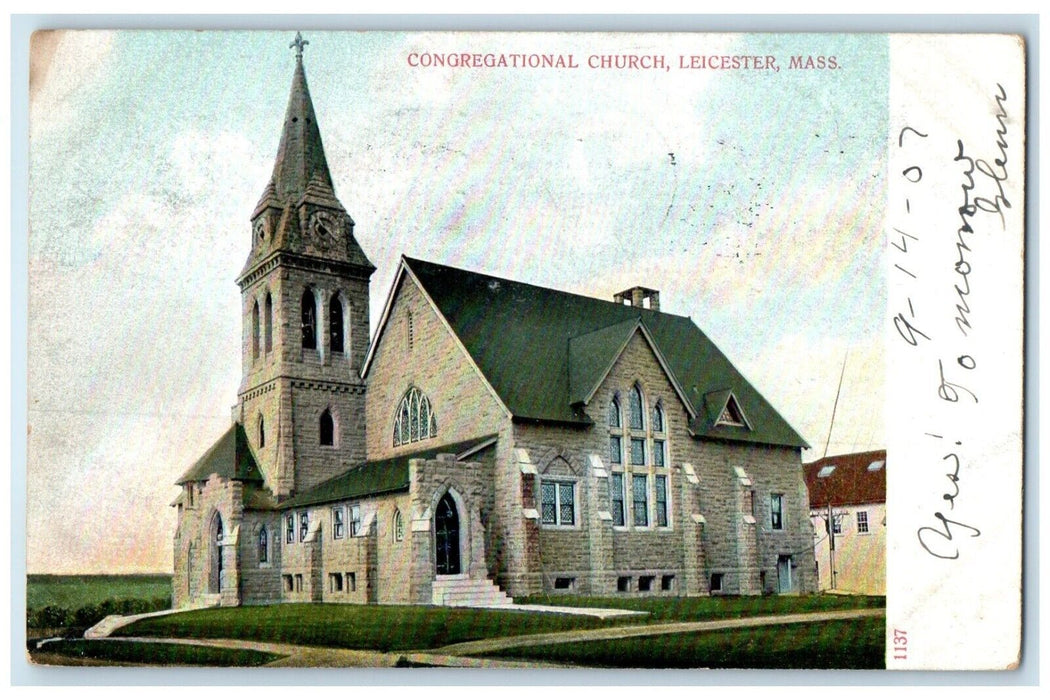 1907 Congregational Church Leicester Massachusetts MA Posted Antique Postcard