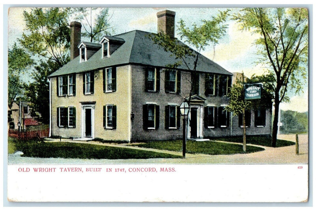1910 Old Wright Tavern Scene Street Concord Massachusetts MA Antique Postcard
