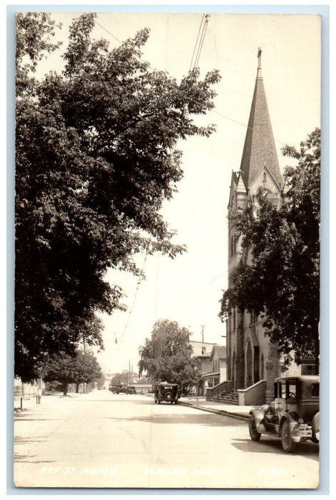 1936 4th Street North View Church Steeple View Algoma WI RPPC Photo Postcard