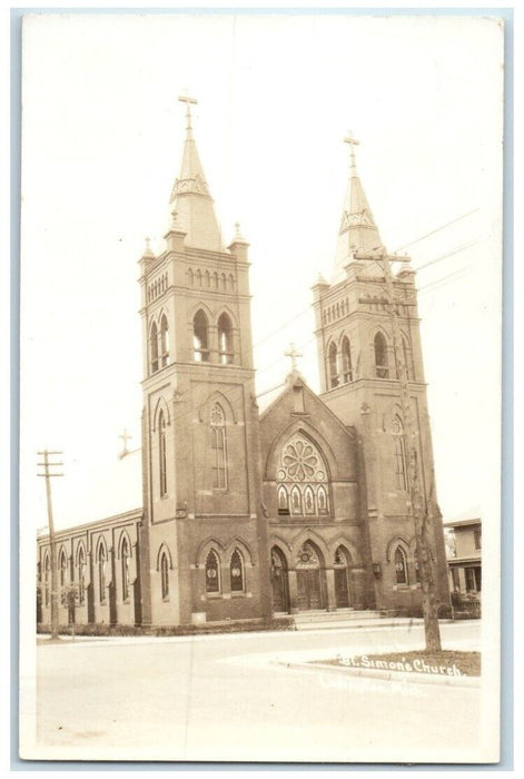 1954 St. Simon's Church View Ludington Michigan MI RPPC Photo Posted Postcard