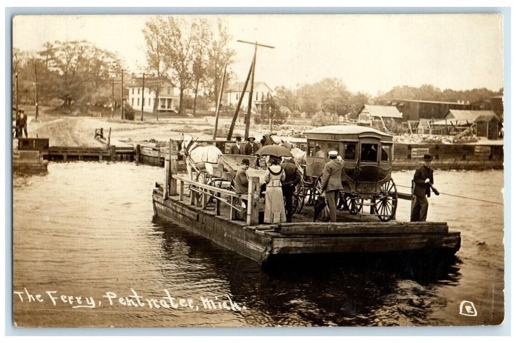 c1910's The Ferry Horse & Wagon View Pentwater Michigan MI RPPC Photo Postcard
