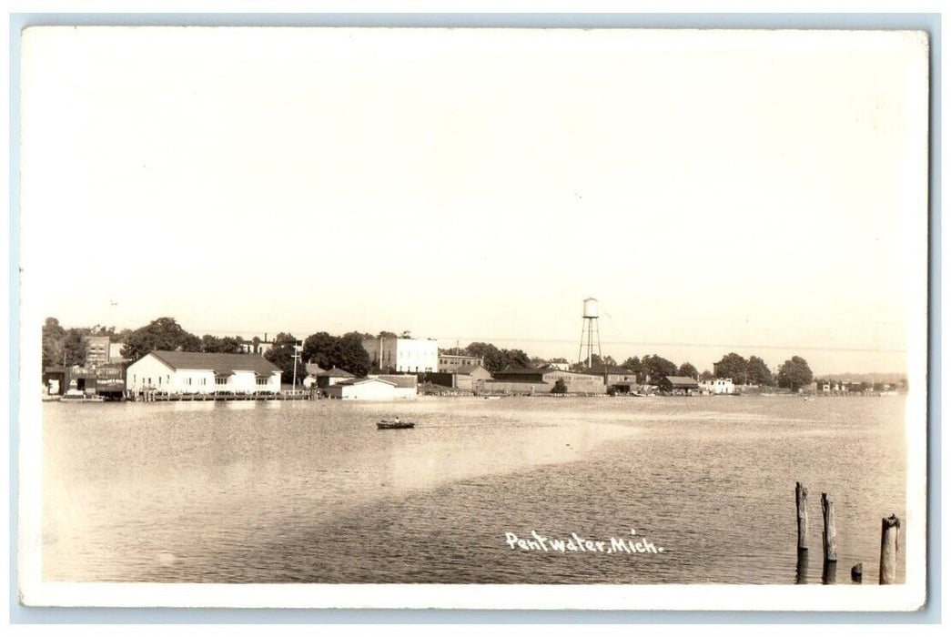 1949 Birds Eye View Lumber Co. Boat River View Pentwater MI RPPC Photo Postcard