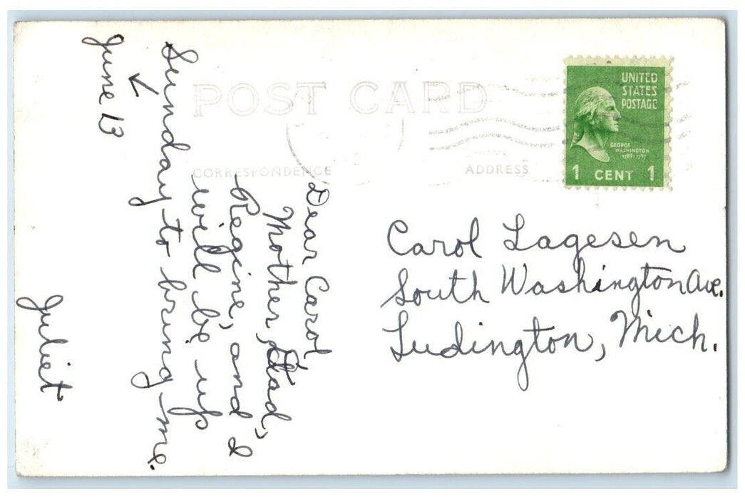 1949 Birds Eye View Lumber Co. Boat River View Pentwater MI RPPC Photo Postcard