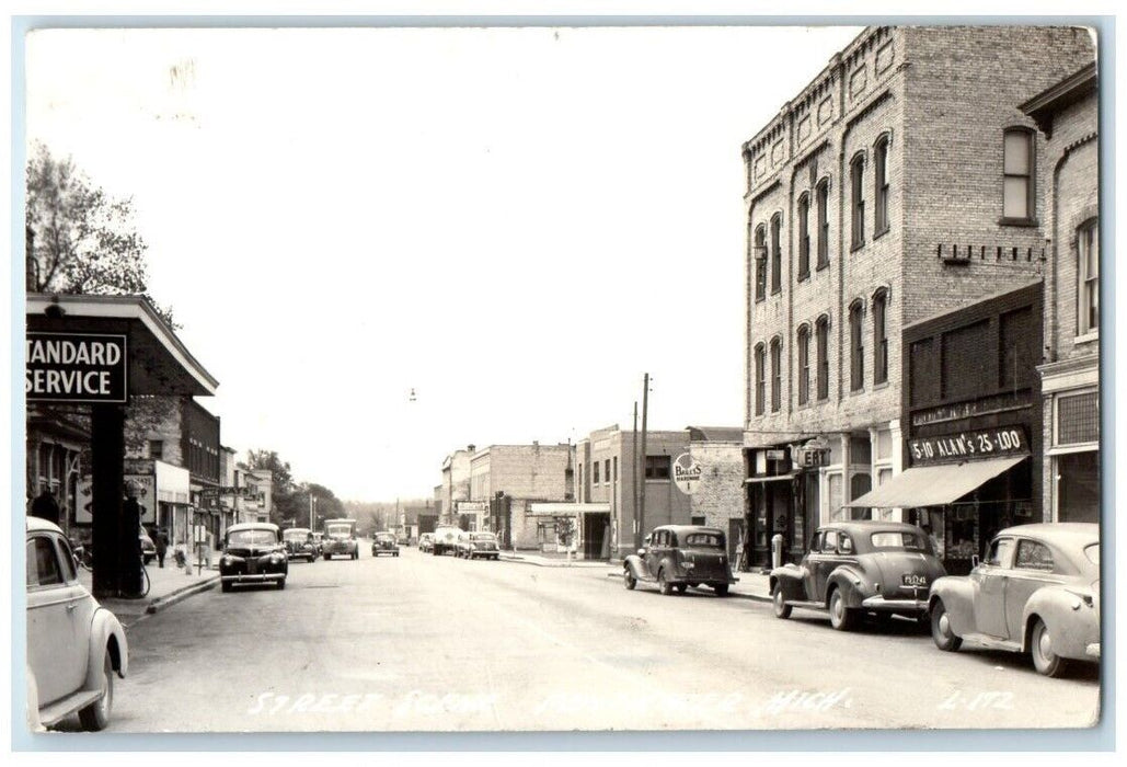 c1940's Street Scene Diner Hardware Store Pentwater MI RPPC Photo Postcard