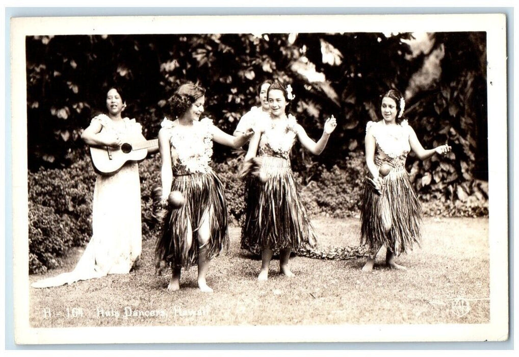 1943 Beautiful Hula Dancers US Army Censor Hawaii HI RPPC Photo Postcard