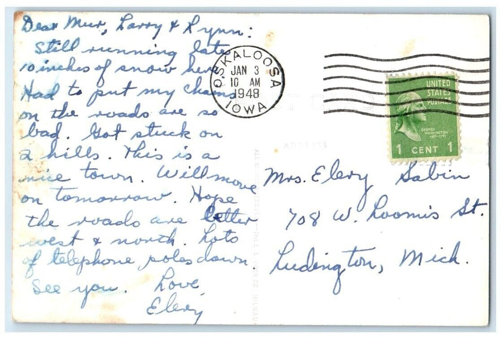 1948 Court House Exterior View Oskaloosa Iowa IA RPPC Photo Posted Postcard