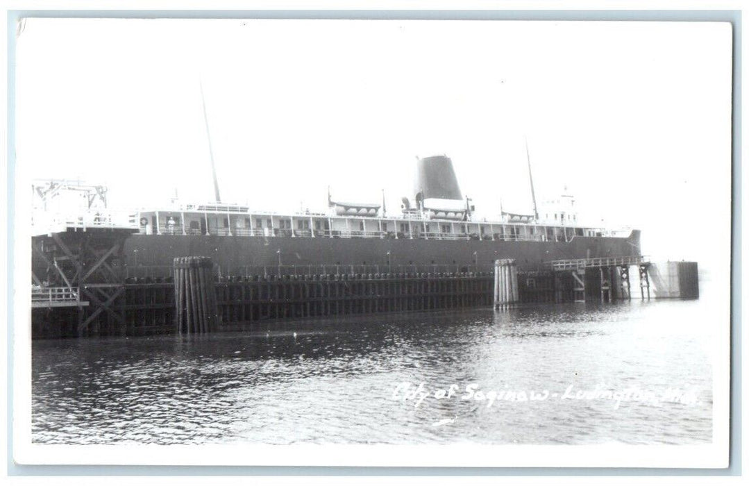 c1950's City Of Saginaw Steamship Dock Ludington Michigan MI RPPC Photo Postcard