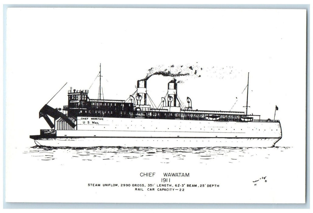 1911 Chief Wawatam US Mail Steamer Ship Creative Country William Dezur Postcard