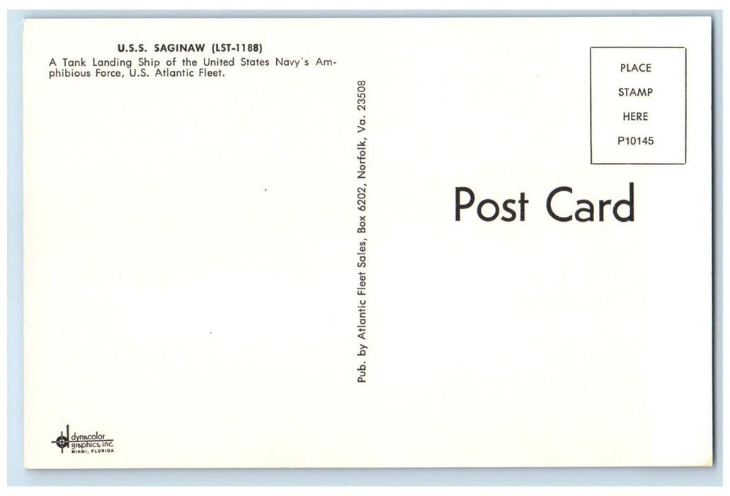 USS Saginaw LST 1188 Tank Landing Ship US Navy's Amphibious Force Postcard