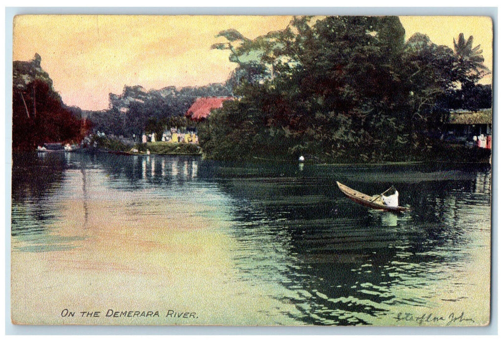 1909 Boating Scene On The Demerara River Guyana Posted Antique Postcard