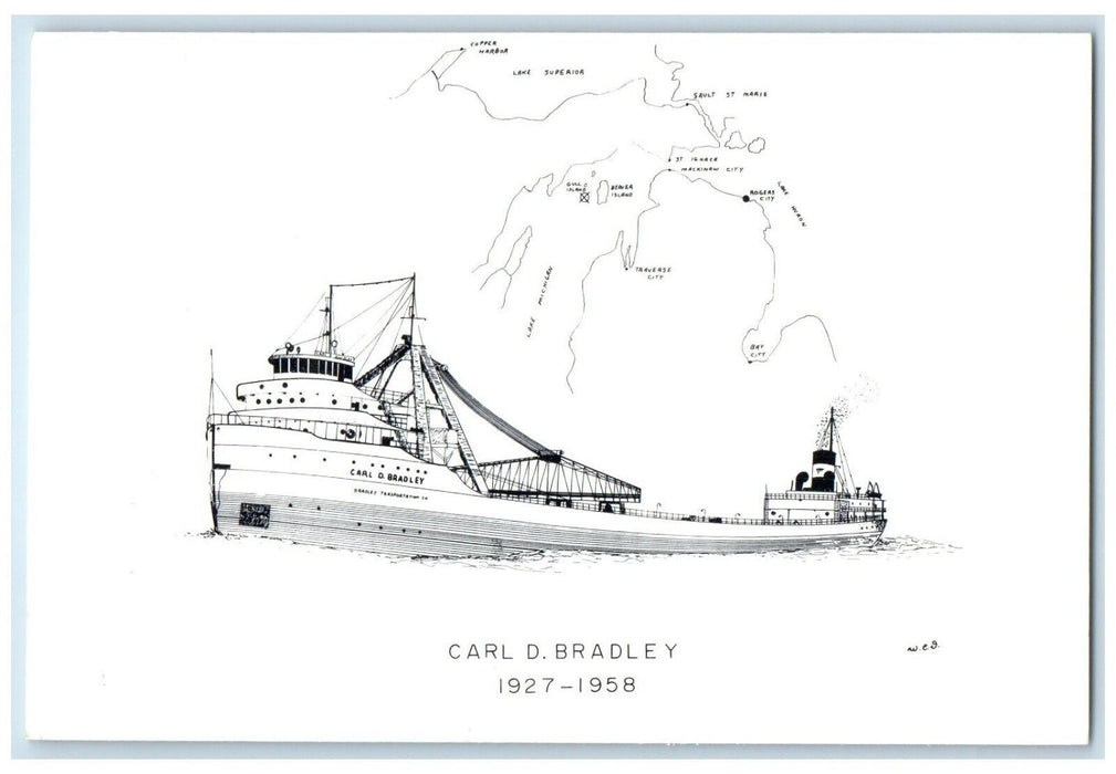 Carl D Bradley Transportation Co. Map Creative County William Dezur MI Postcard