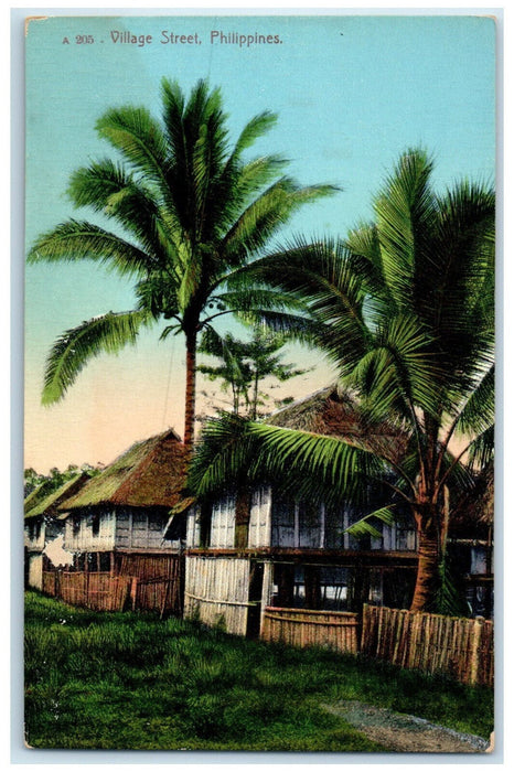 c1910 Nipa Hut Trees Village Street Philippines Antique Unposted Postcard