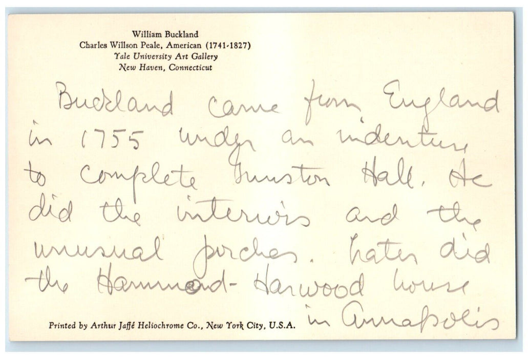 William Buckland Tale University Of Gallery New Haven Connecticut CT Postcard