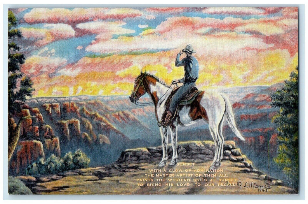 Western Skies At Sunset Original Painting Cowboy LH Dude Larsen Art Postcard