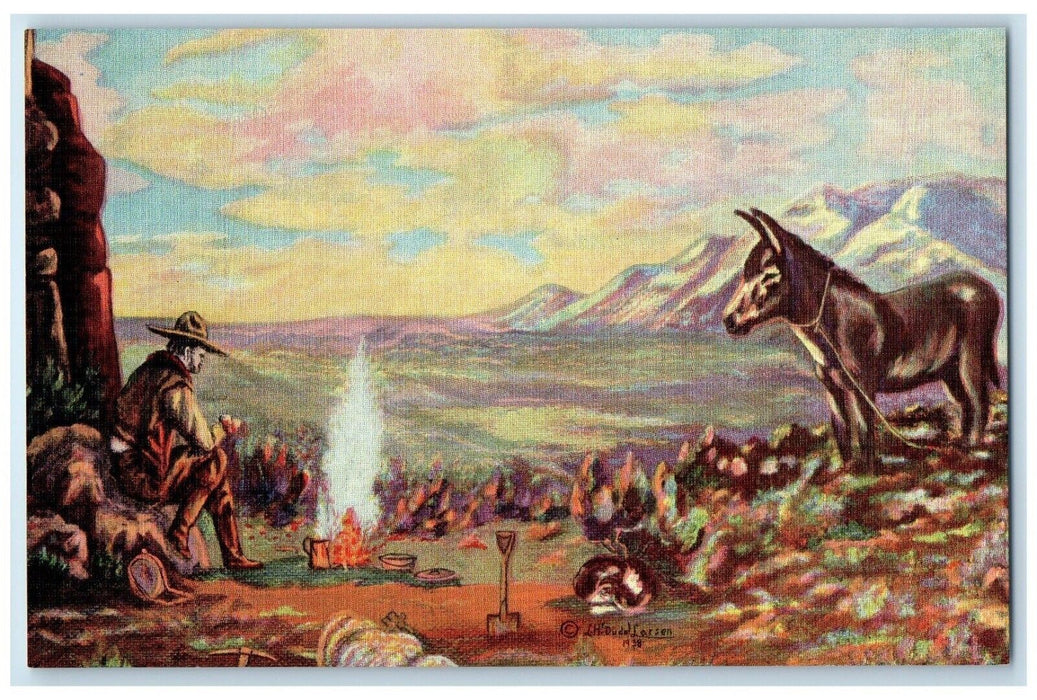 Precious Gold Original Oil Painting Cowboy Artist LH Dude Larsen Art Postcard