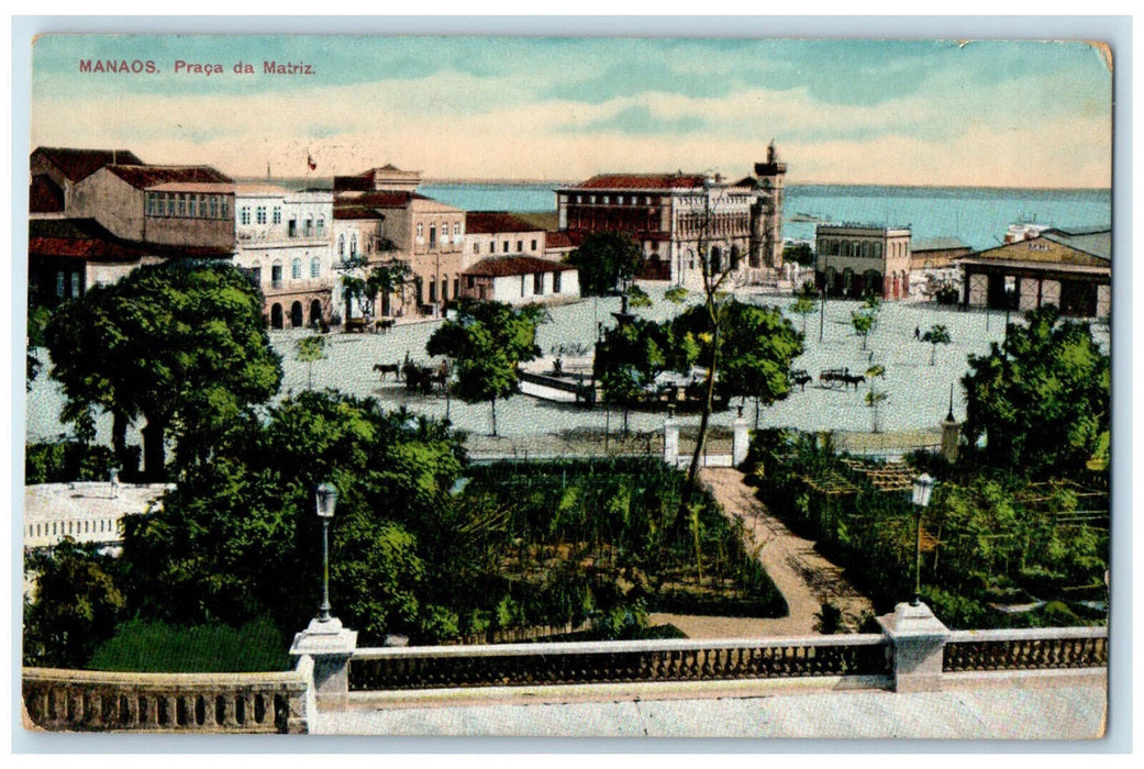 1916 Matrix Square Manaus Brazil Unposted Antique Casa Londres L Couto Postcard