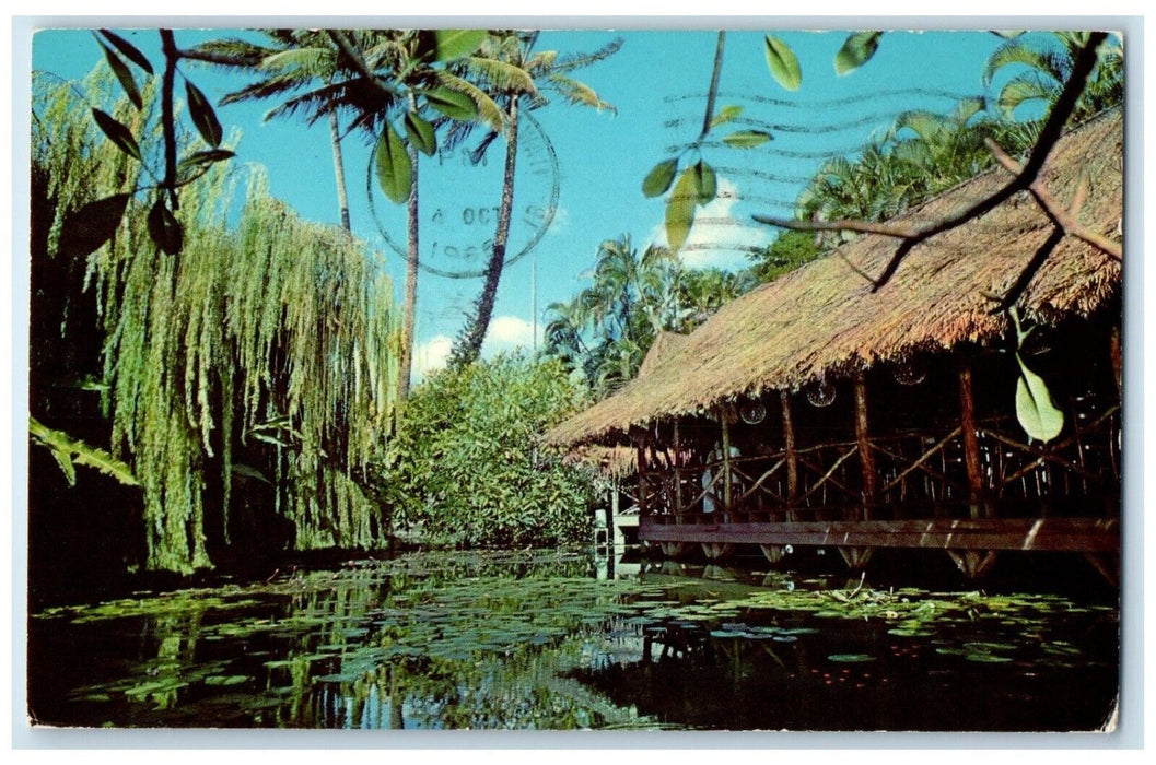 1965 Scenic View Willows Restaurant Pond Hut Honolulu Hawaii HI Antique Postcard