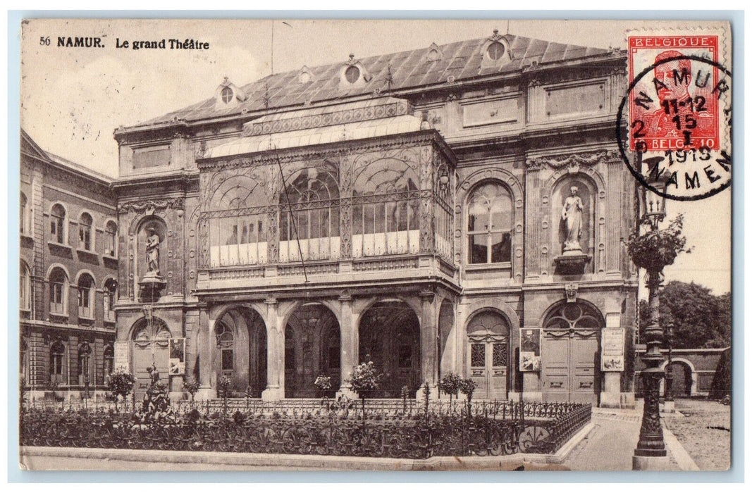 1913 Front View of Grand Theater Building Namur Belgium Posted Antique Postcard