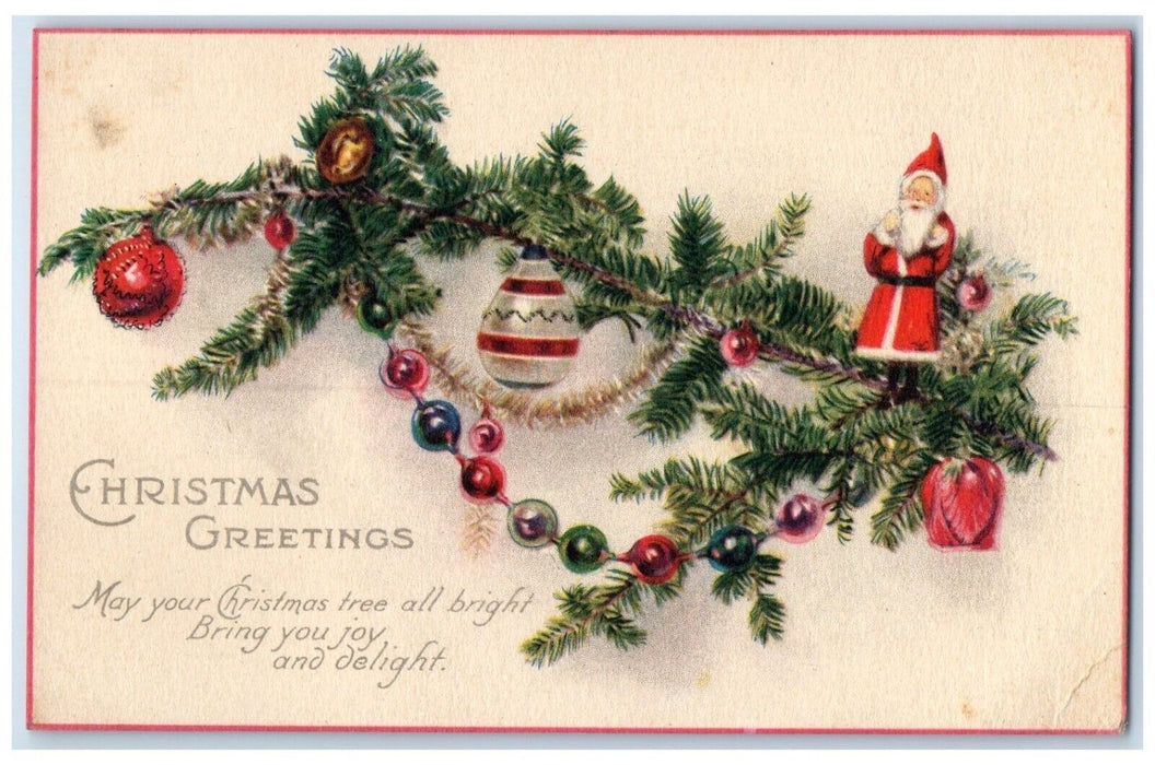 c1910's Christmas Greetings Santa Toy Decorated Posted Antique Postcard