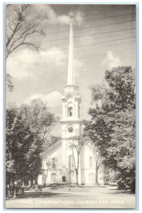 First Congregational Church Tower Clock Lee Massachusetts MA Antique Postcard