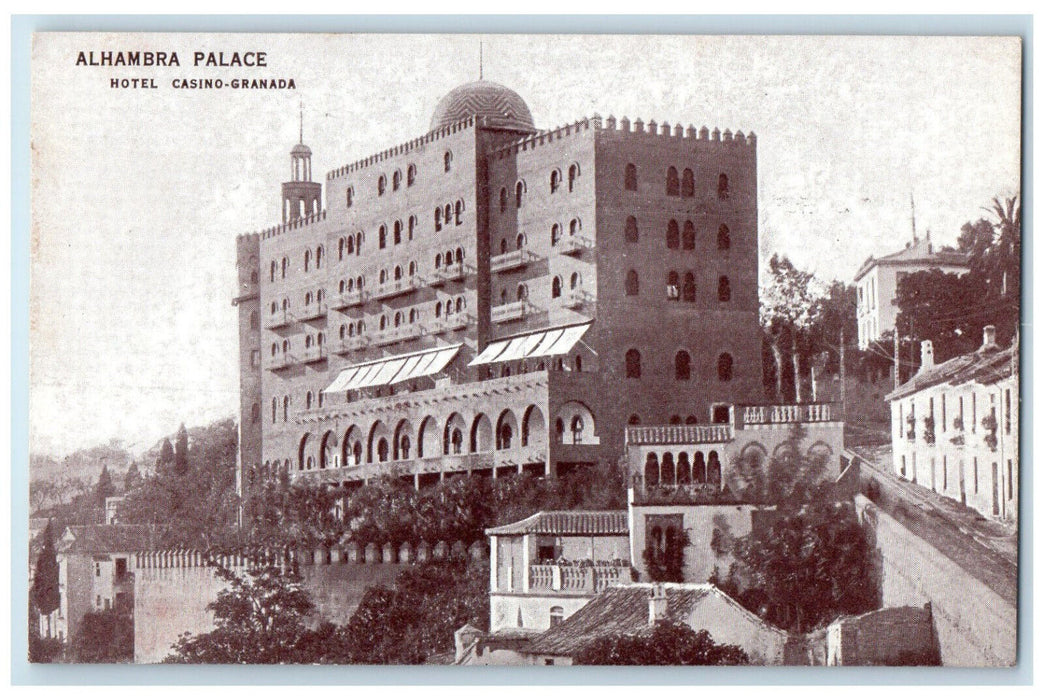 c1920's Side View of Alhambra Palace Hotel Casino-Granada Spain Postcard