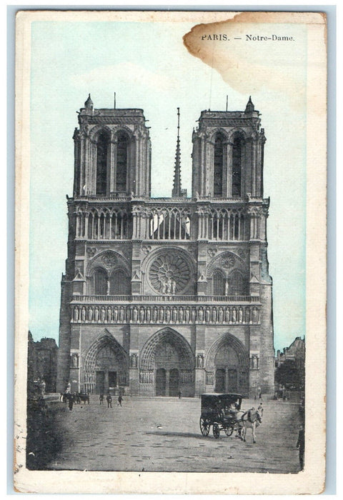 1913 View of Notre Dame Paris France Horse Carriage Antique Posted Postcard