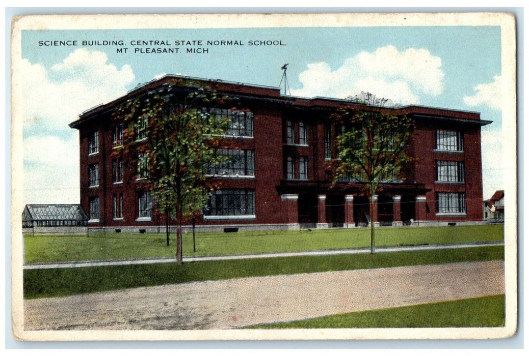 c1930's Science Building Central State Normal School Mt. Plesant MI Postcard