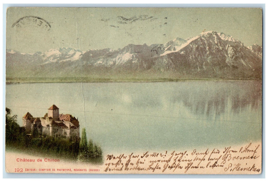 1902 Chillon Castle Av. de Chillon 21 Veytaux Switzerland Antique Postcard